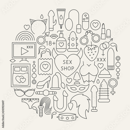 Sex Shop Line Icons Circle