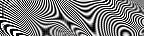 Abstract Black and White Geometric Pattern with Waves. Striped Psychedelic Texture.