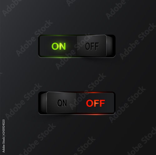 Realistic black switches with backlight ON/OFF, vector