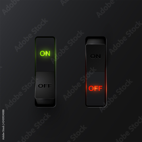 Realistic black switches with backlight ON/OFF, vector