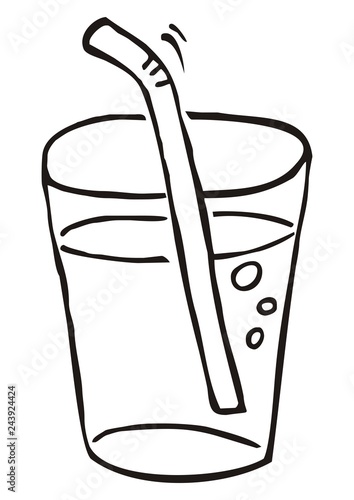 Drink in a glass with a straw, vector illustration