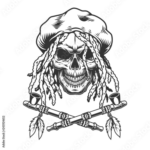 Vintage monochrome rastaman skull