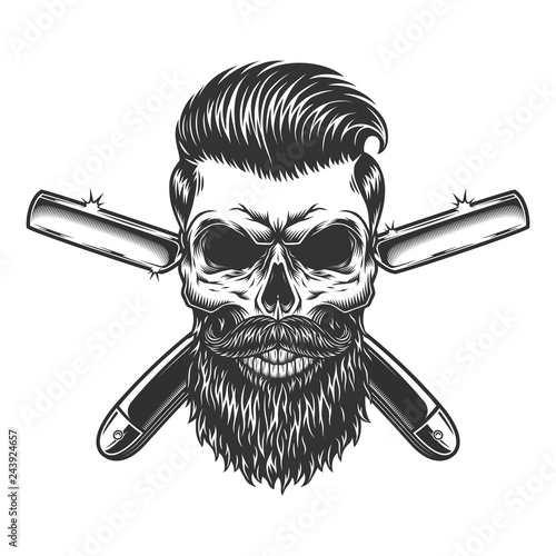 Bearded and mustached barber skull