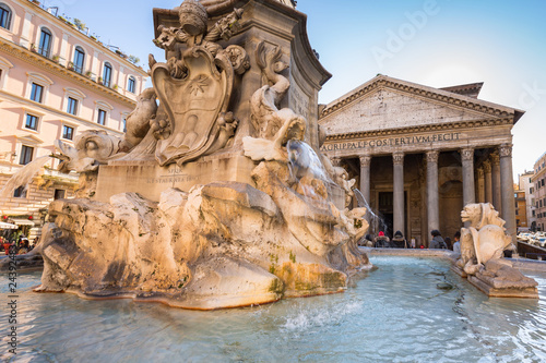 Fountain at the Pantheon temple in Rome, Italy