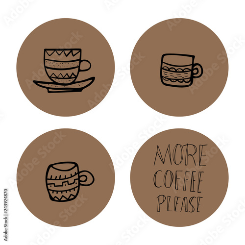 More coffe please lettering. Vector illustration.