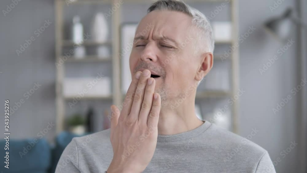 Portrait of Yawning Tired Gray Hair Man Portrait of Yawning Tired Gray Hair Man