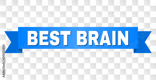 BEST BRAIN text on a ribbon. Designed with white caption and blue stripe. Vector banner with BEST BRAIN tag on a transparent background.