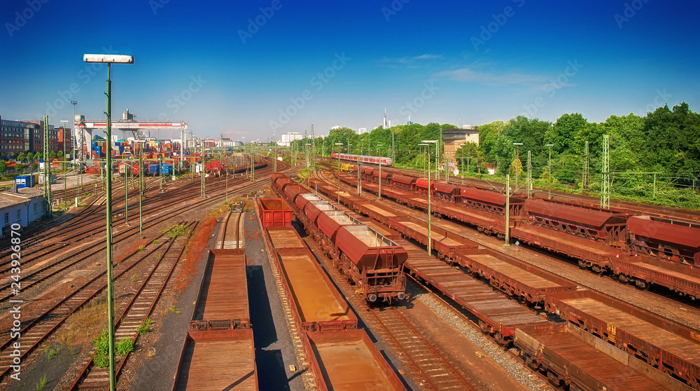 Fototapeta premium Transport auf der Schiene: Güterbahnhof in Frankfurt am Main