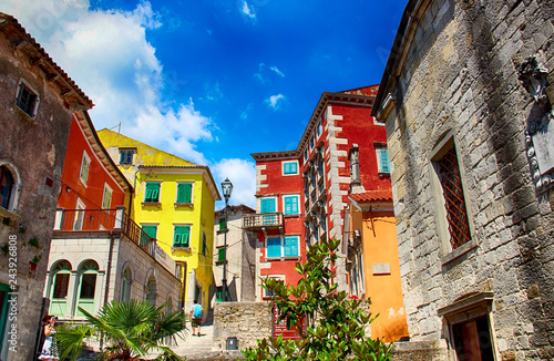 View of colorful houses in town Labin, Istria, Croatia. photo