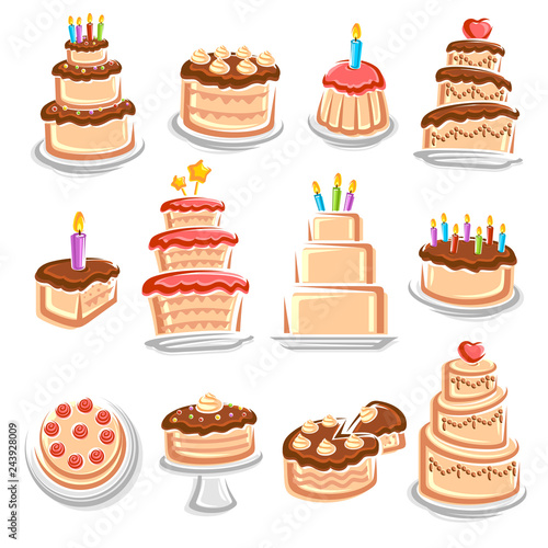 Cake set. Elements and icons collection. Vector
