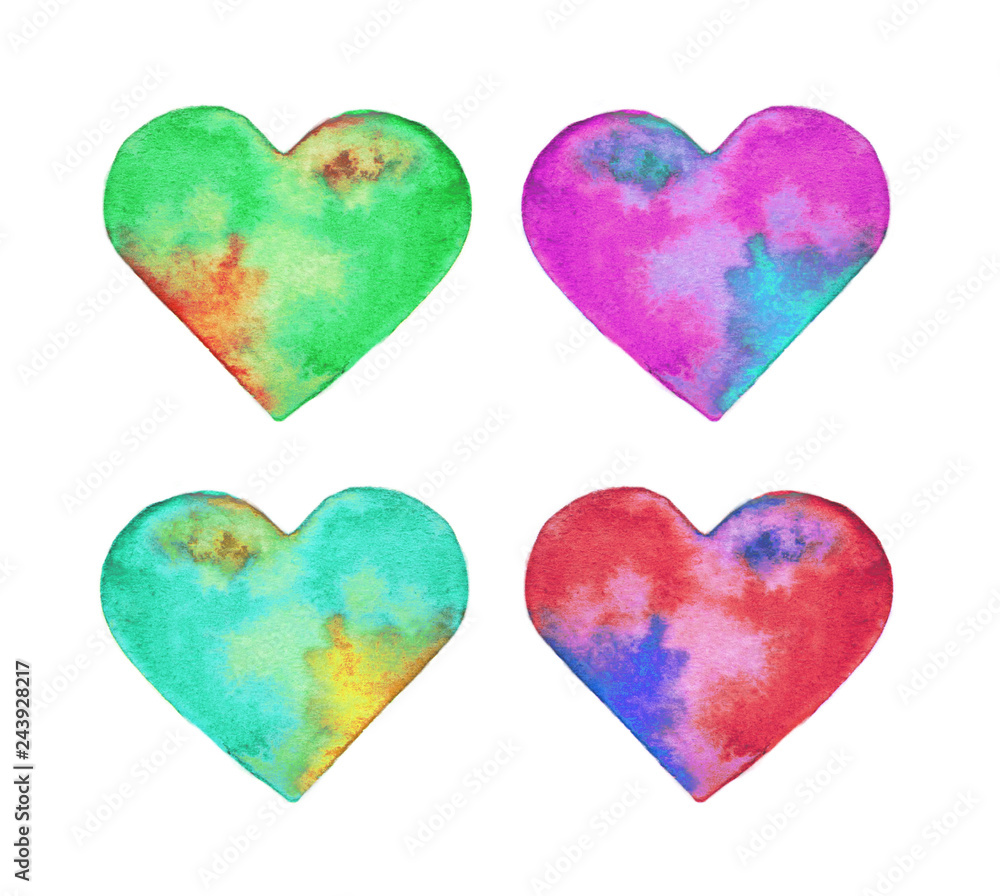 Tie dye watercolor hearts