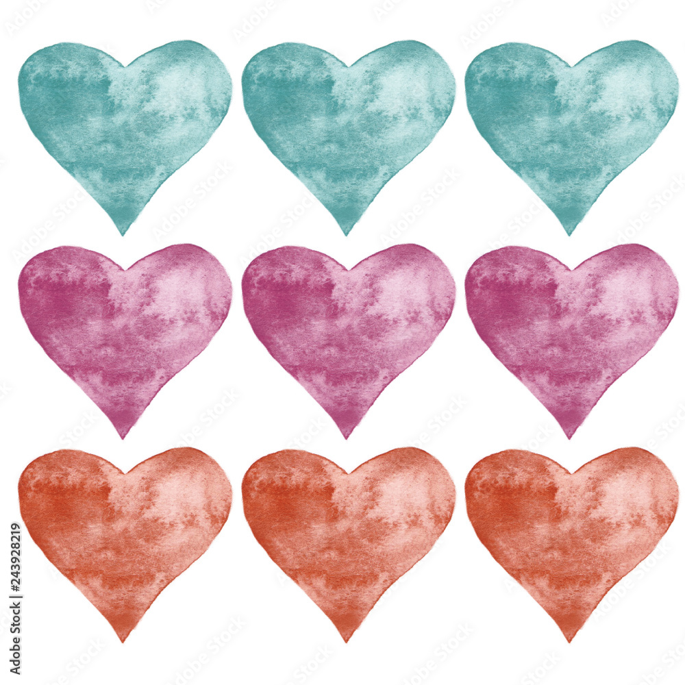 Watercolor hearts pattern for St. Valentines day