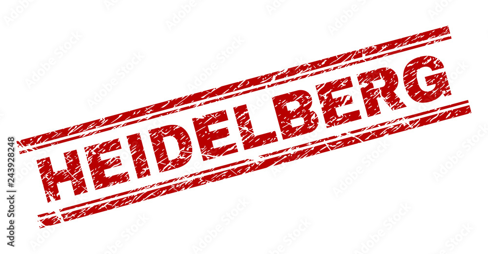 HEIDELBERG seal print with corroded effect. Red vector rubber print of