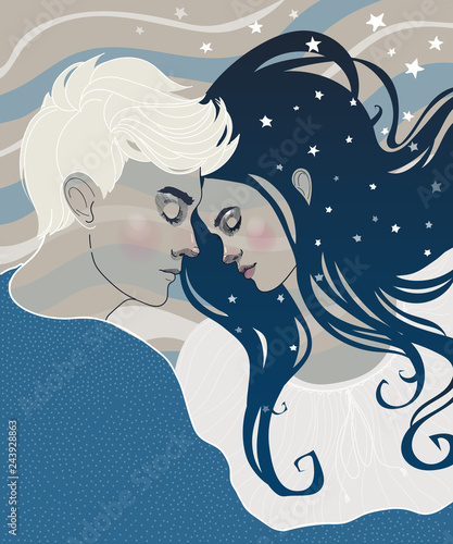 vector illustration of a tender loving couple sleeping sweetly