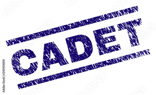 CADET seal imprint with grunge style. Blue vector rubber print of CADET tag with grunge texture. Text label is placed between parallel lines.