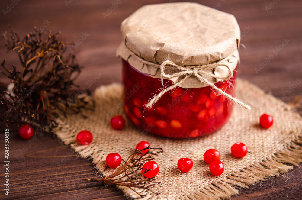 Kalina rubbed with sugar in a glass jar