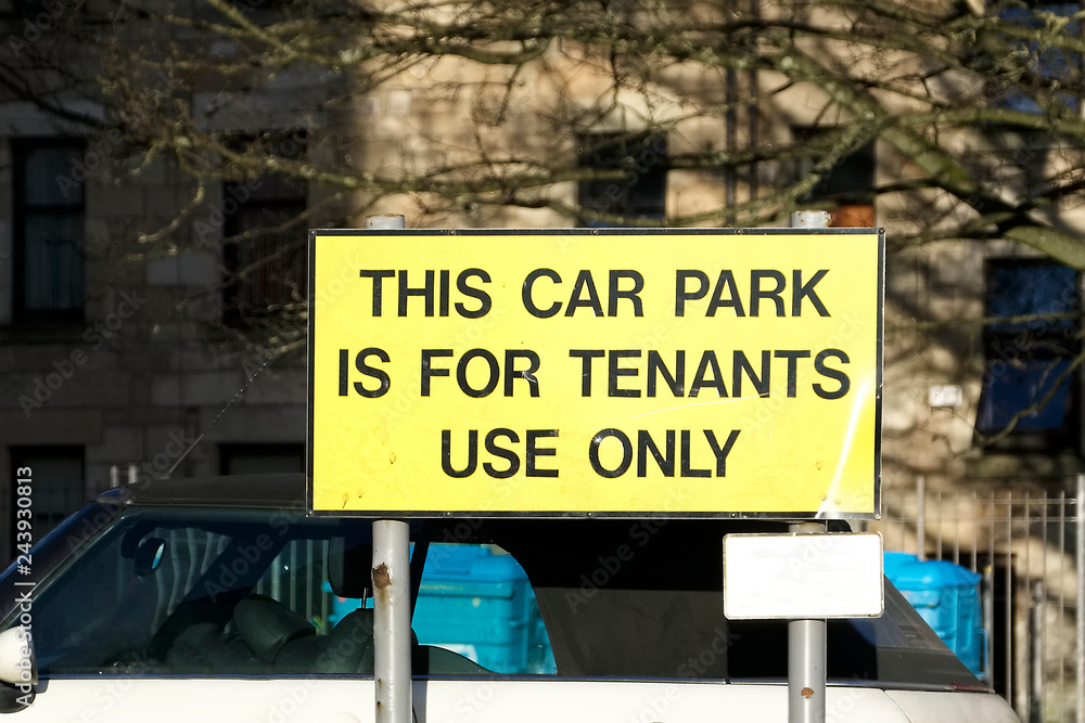 Fototapeta premium Council tenants private parking sign car park