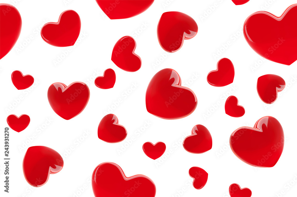 Valentine's day hearts seamless pattern. Background with red 3d realistic hearts. Beautiful abstract trendy wallpaper. Valentine day love card. Vector illustration. Vector cute romantic banner design. Valentine's day hearts seamless pattern. Background with red 3d realistic hearts. Beautiful abstract trendy wallpaper. Valentine day love card. Vector illustration. Vector cute romantic banner design.