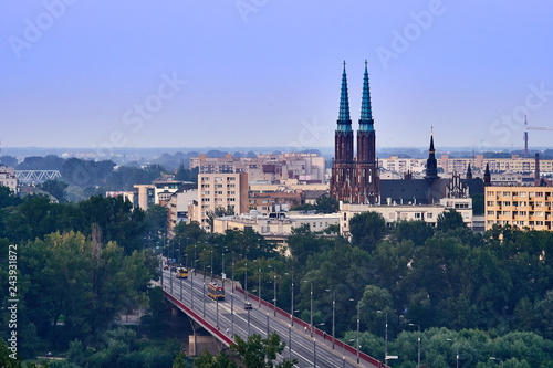 Warsaw, Poland - August 11, 2017: Beautiful panoramic view from old town of Cathedral Parish of St. Michael the Archangel and St. Florian in Warsaw.