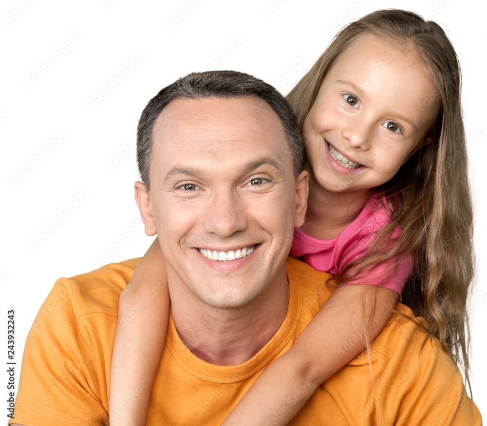 Portrait of a Father with Young Daughter on his Back Portrait of a Father with Young Daughter on his Back
