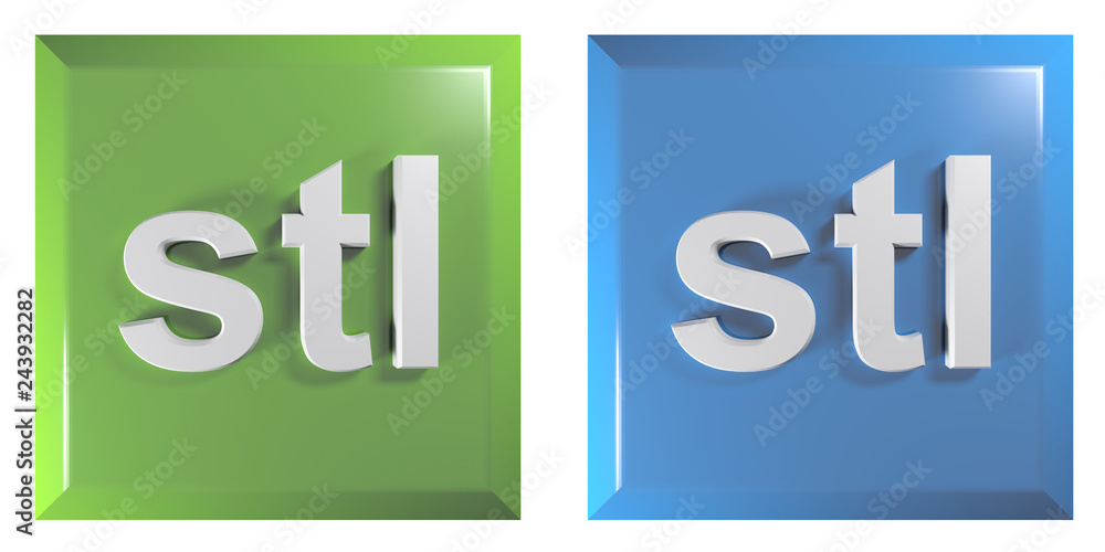 Push buttons for STL files, green and blue, square - 3D rendering ...