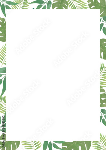 Vector floral frame. Floral frame with tropical leaves. Green floral frame