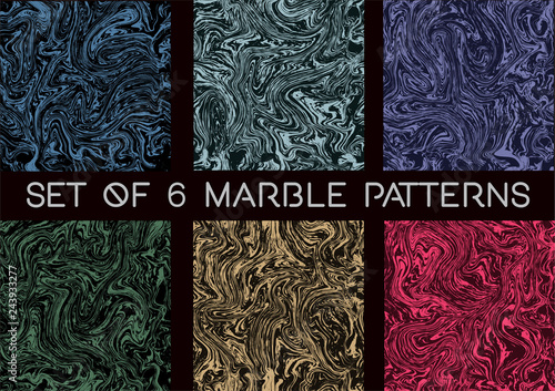 Set of six marble seamless patterns. Set of vector marble seamless textures. Colorful marble patterns. Pastel vector marble textures
