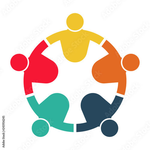 People logo. Group teamwork symbol of five persons