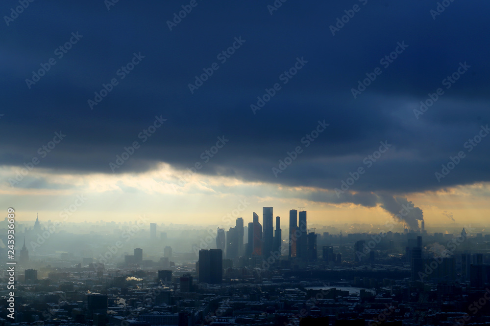 Fototapeta premium Beautiful winter photo of Moscow panorama with landmarks