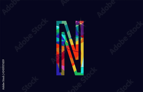 rainbow colored alphabet letter N logo company icon design