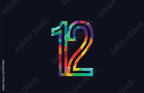 rainbow colored number 12 logo company icon design
