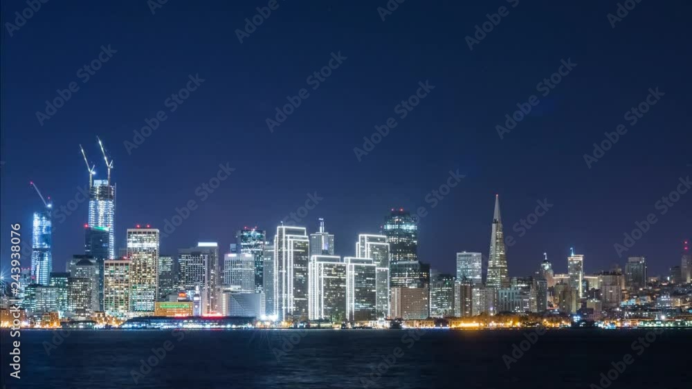 Timelapse of Downtown San Francisco Skyline over Bay at Night -Tilt Down- Timelapse of Downtown San Francisco Skyline over Bay at Night -Tilt Down-