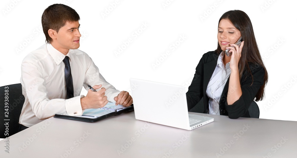 Businessman and Businesswoman at Work - Isolated Businessman and Businesswoman at Work - Isolated