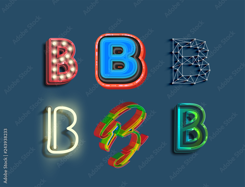 A character set of 6 different styled font, vector A character set of 6 different styled font, vector