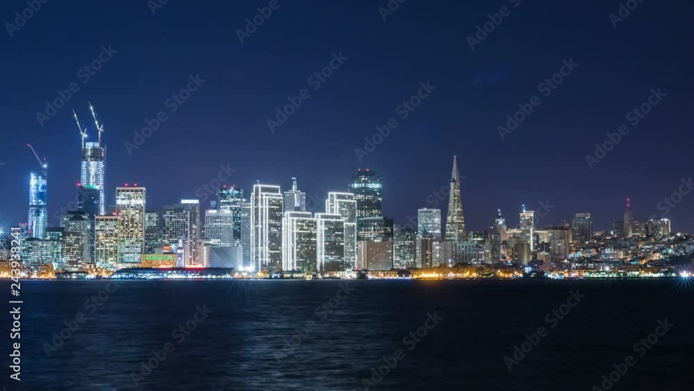 Timelapse of Downtown San Francisco Skyline over Bay at Night Timelapse of Downtown San Francisco Skyline over Bay at Night