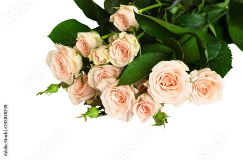 Bouquet of peach rose flowers in a corner