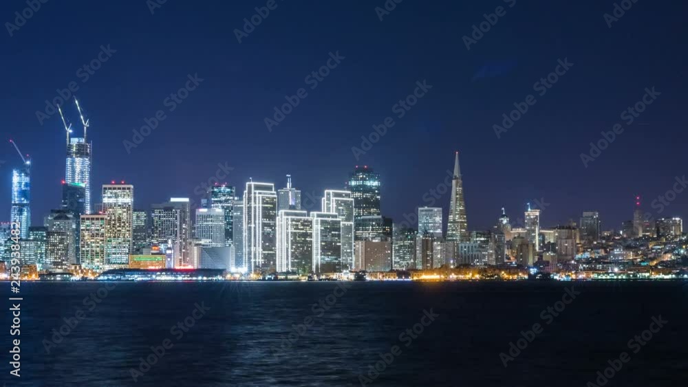 Timelapse of Downtown San Francisco Skyline over Bay at Night -Zoom In- Timelapse of Downtown San Francisco Skyline over Bay at Night -Zoom In-