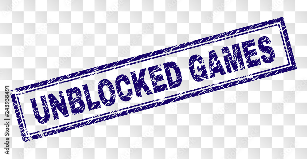 UNBLOCKED GAMES stamp seal print with rubber print style and double framed rectangle shape