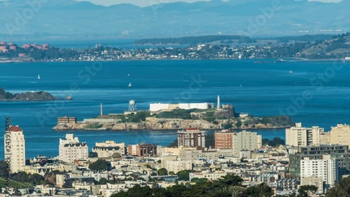 Timelapse of Alcatraz Island in San Francisco Bay in the Daytime -Tilt Up-