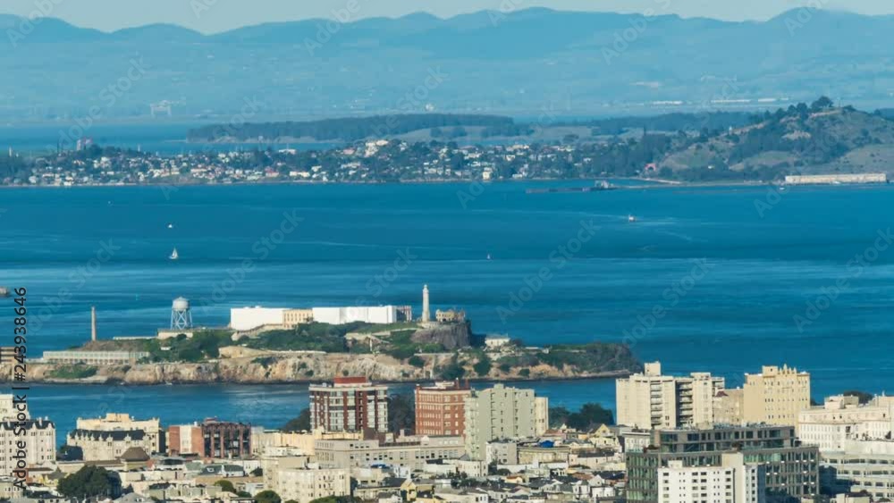 Timelapse of Alcatraz Island in San Francisco Bay in the Daytime -Pan Left- Timelapse of Alcatraz Island in San Francisco Bay in the Daytime -Pan Left-