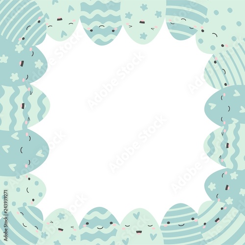 Vector Easter frame with easter eggs hand drawn on white background. Decorative frame from eggs. Vector illustration.