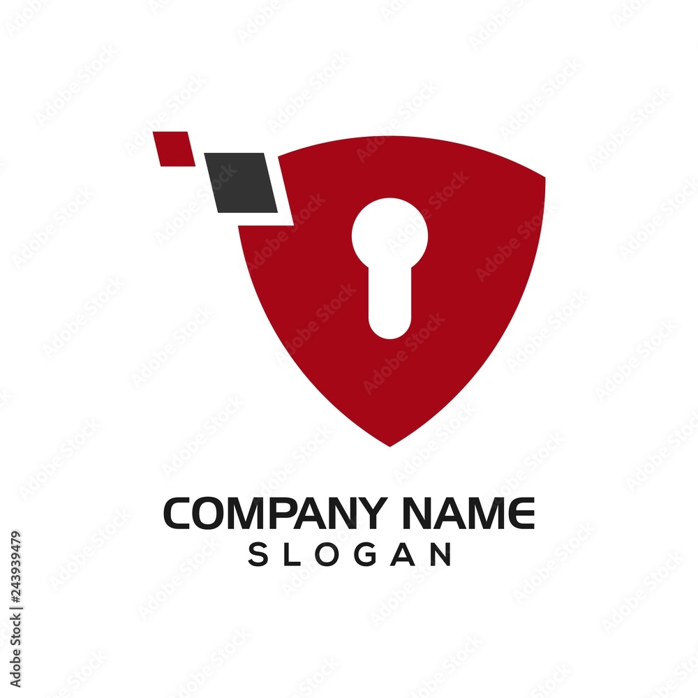 Modern shield with keyhole and technology accent for security logo template or design resources Modern shield with keyhole and technology accent for security logo template or design resources