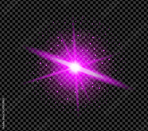 Realistic purple sparkle effect isolated on transparent background. Firework, explosion, fiery sparks concept. Vector illustration