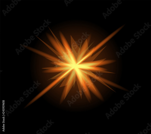 Realistic golden sparkle effect isolated on black. Firework, explosion, galaxy, fiery sparks concept. Vector illustration