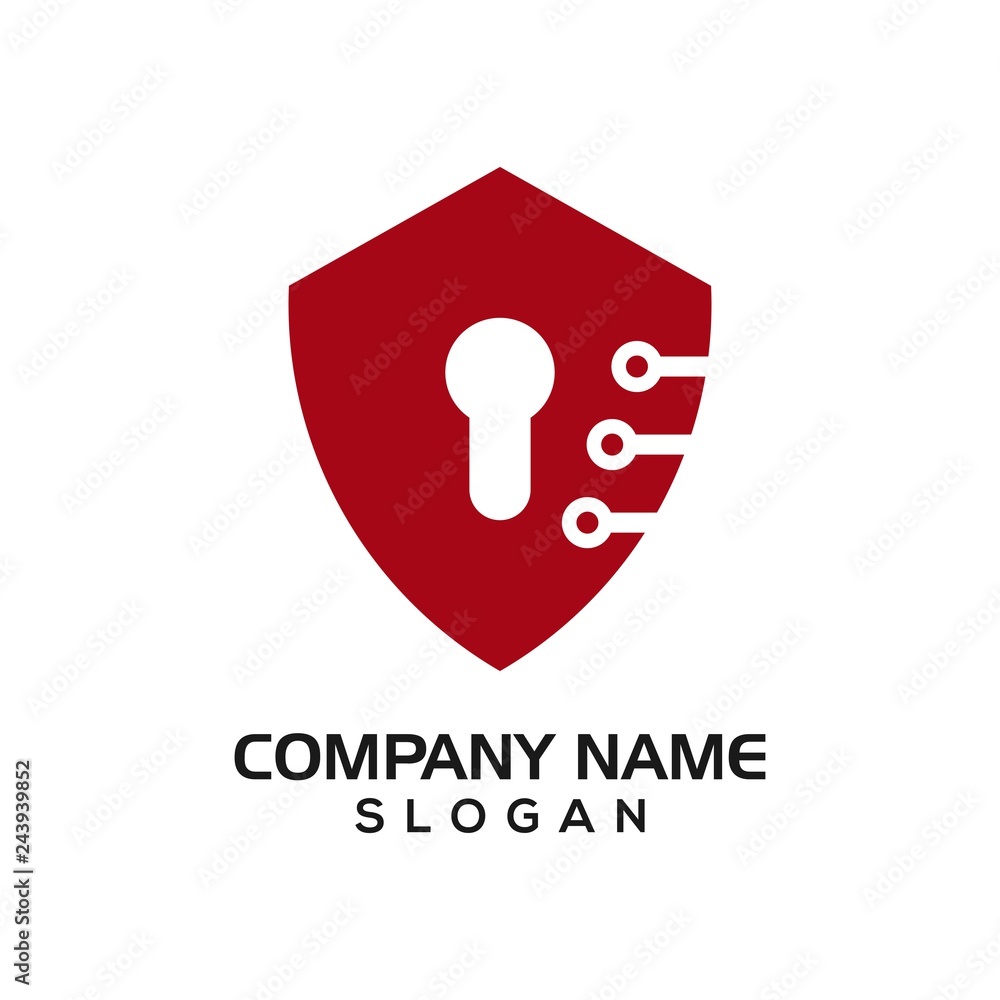 Modern shield with keyhole and technology accent for security logo template or design resources Modern shield with keyhole and technology accent for security logo template or design resources