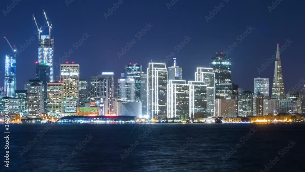 Timelapse of Downtown San Francisco Skyline over Bay at Night -Long Shot- Timelapse of Downtown San Francisco Skyline over Bay at Night -Long Shot-