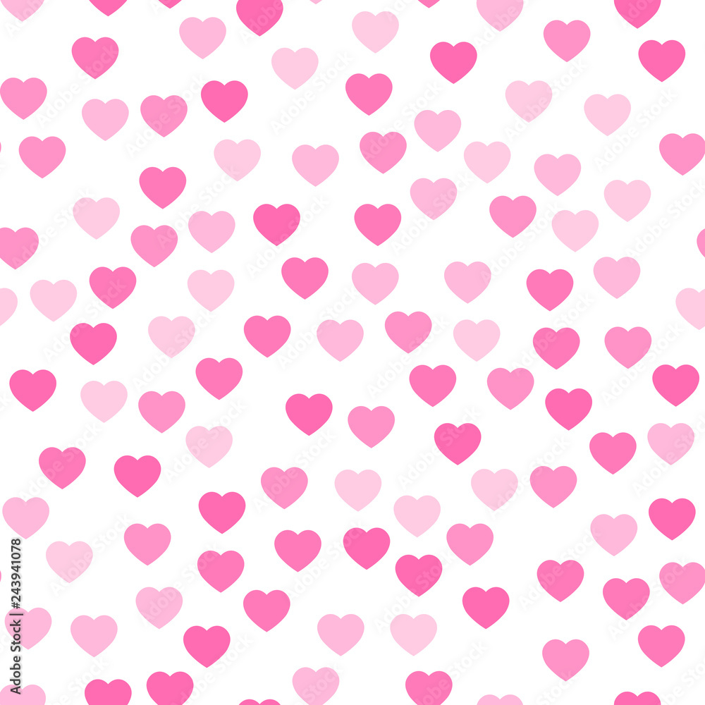 Pink hearts seamless pattern. Random scattered hearts background. Love or Valentine theme. Vector illustration.