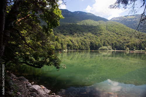 View of Biogradsko lake in National park Biogradska gora in Montenegro. popular touristic destination with virgin forests and beautiful mountains.