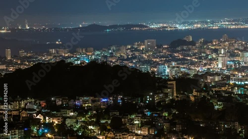 Timelapse Overview of Alcatraz Island in San Francisco Bay at Night -Pan Left-