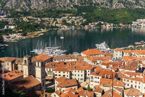 View from above on the old town of Kotor and Kotor Bay, Monteneg photo